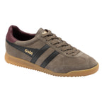 Gola Harrier suede trainers in khaki with black stripes and a gum sole