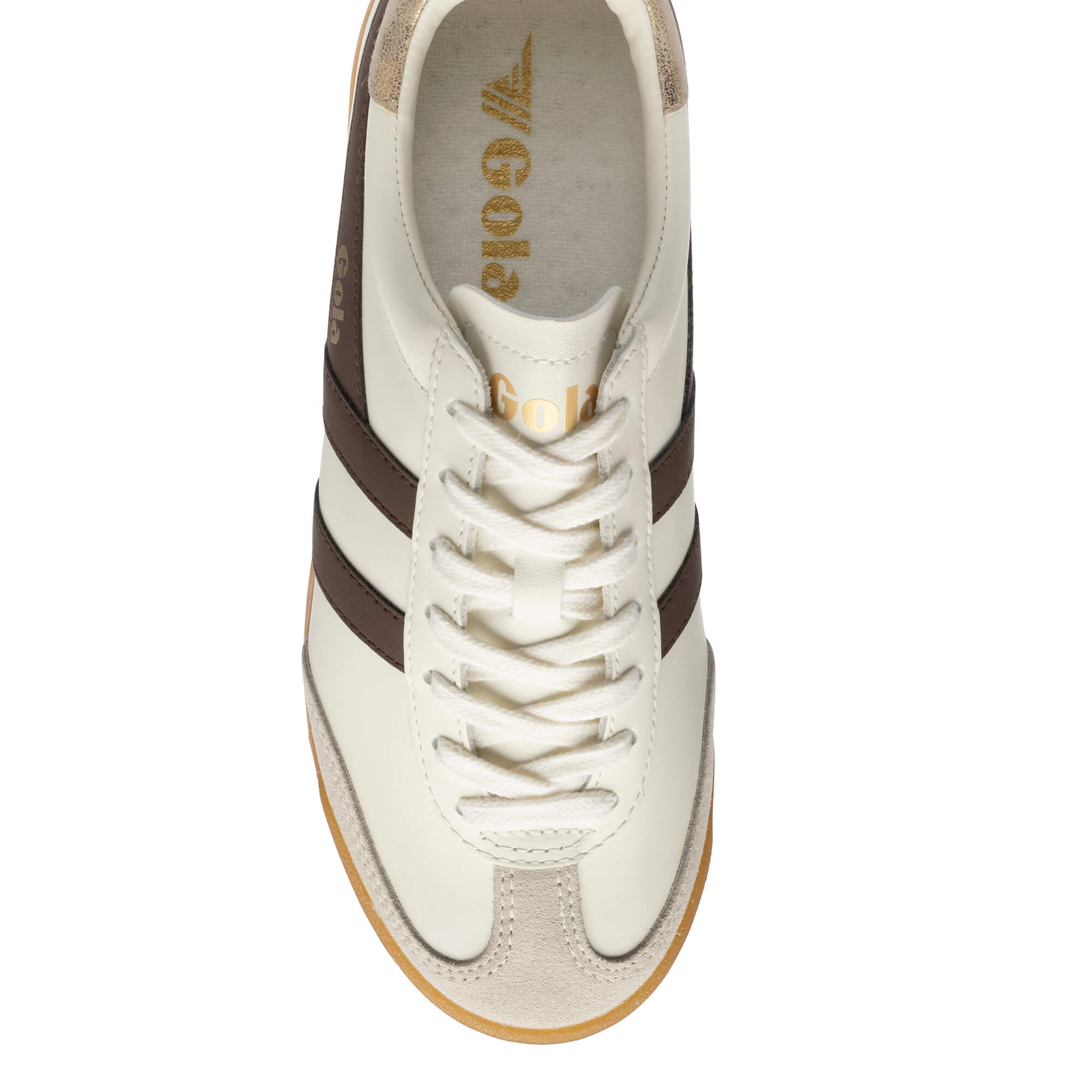 Cream and brown Gola trainer with white laces