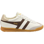 Gola Trainer in off-white with brown stripes and gold accents