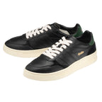 Pair of Gola low-top trainers in black with white laces and cream soles