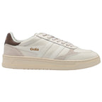 Cream Gola trainer with brown heel tab and suede detailing