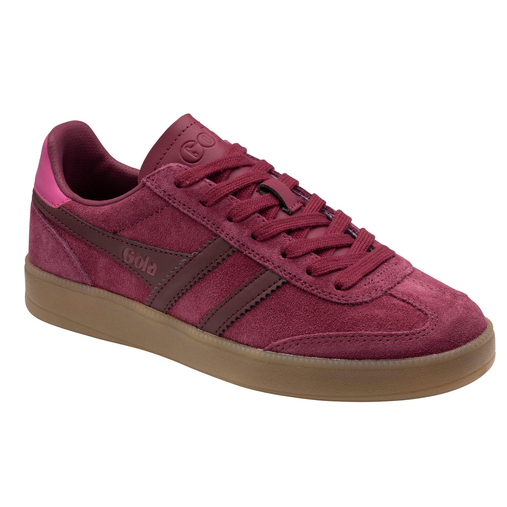 Gola Elan suede trainers in burgundy with a gum sole