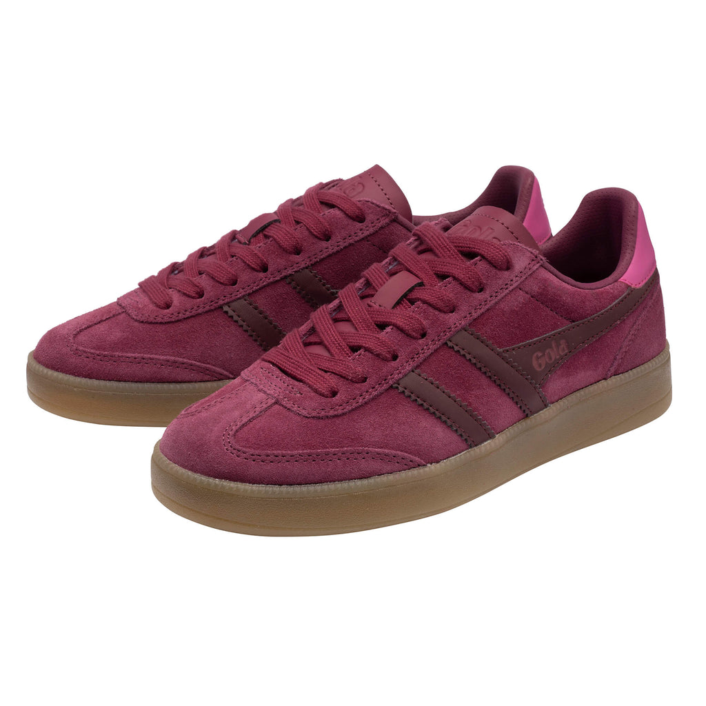 Pair of Gola Elan trainers in burgundy suede with brown gum sole