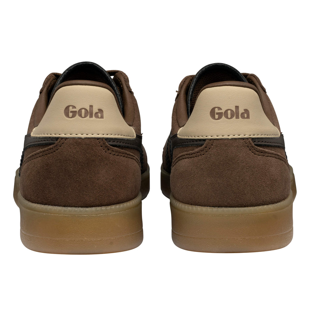 Pair of brown Gola trainers, rear view