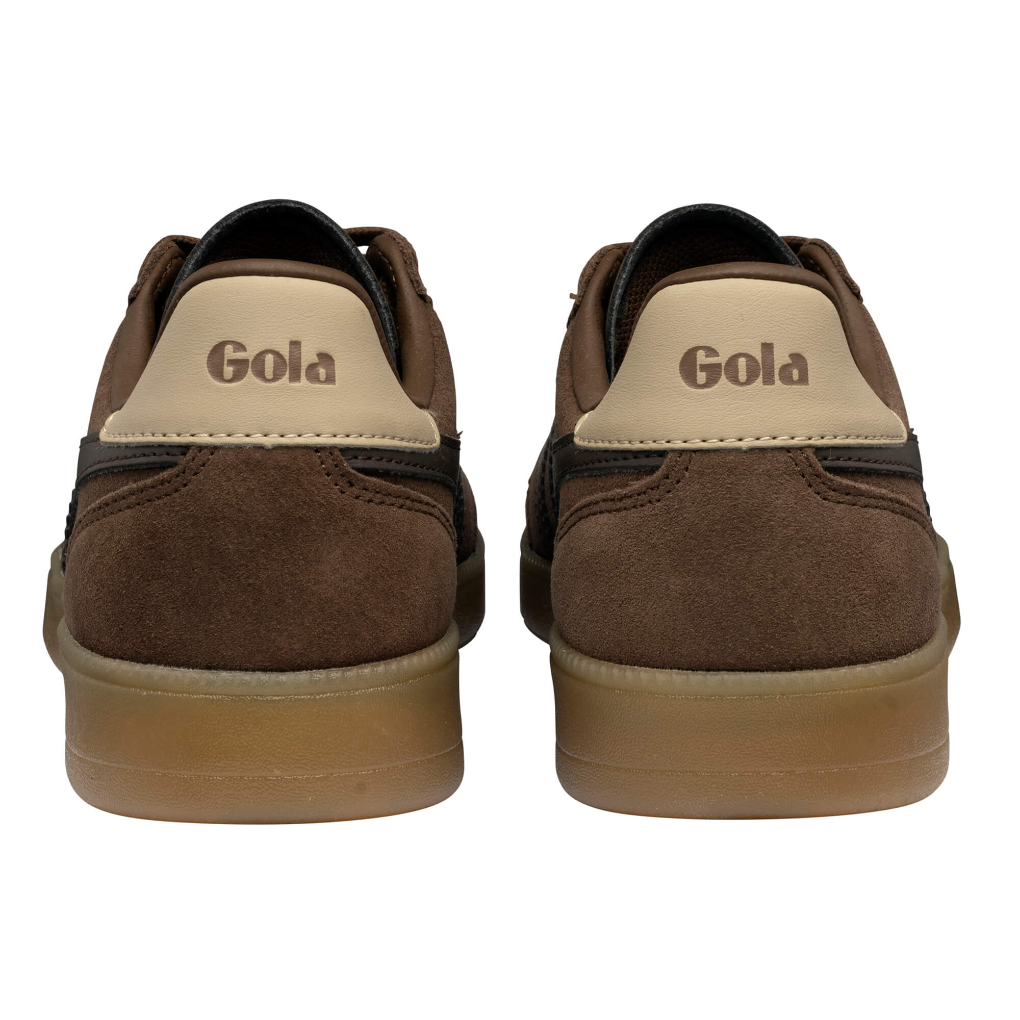 Pair of brown Gola trainers, rear view