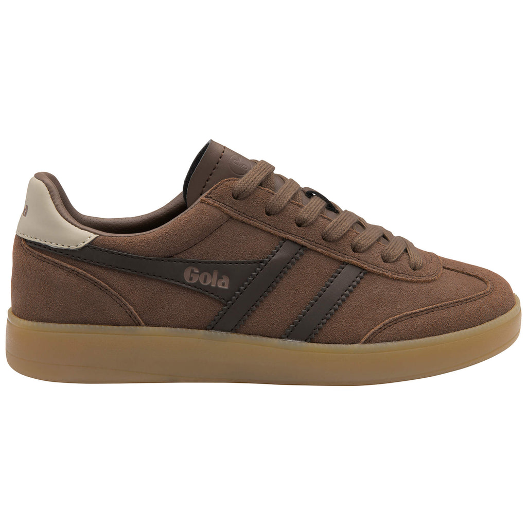 Gola men's brown suede trainers with dark brown laces and gum sole