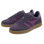 Pair of Gola Elan trainers in purple suede with pink stripes and gum sole