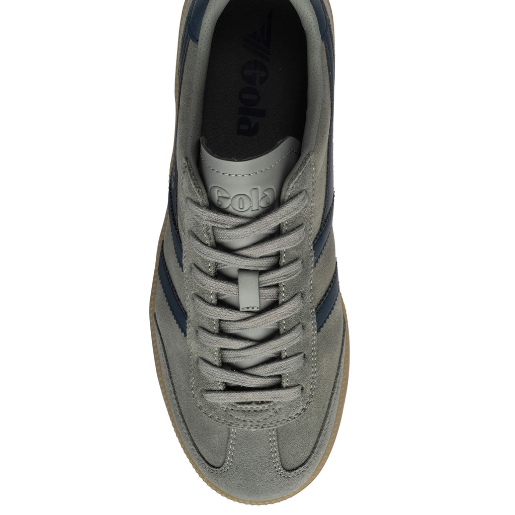 Grey Gola trainer with navy stripes and laces