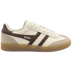 Gola Harrier trainers in off-white with brown stripes and a gum sole