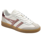 White Gola trainer with pink suede stripes and a gum sole