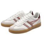 Pair of white Gola trainers with pink stripes and gum soles