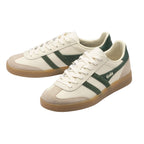 Pair of Gola trainers in off-white with green stripes and a gum sole
