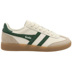 Gola Daytona trainer in off-white with green stripes and a gum sole