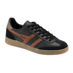 Gola Harrier trainers in black with brown stripes and gum sole