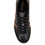 Black Gola trainer with brown stripes and black laces