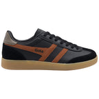 Black Gola trainer with brown stripes and gum sole