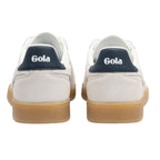 Pair of Gola trainers, white with navy heel tab and gum sole, rear view