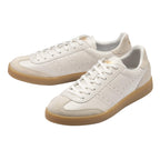 Pair of white leather trainers with suede accents and gum soles