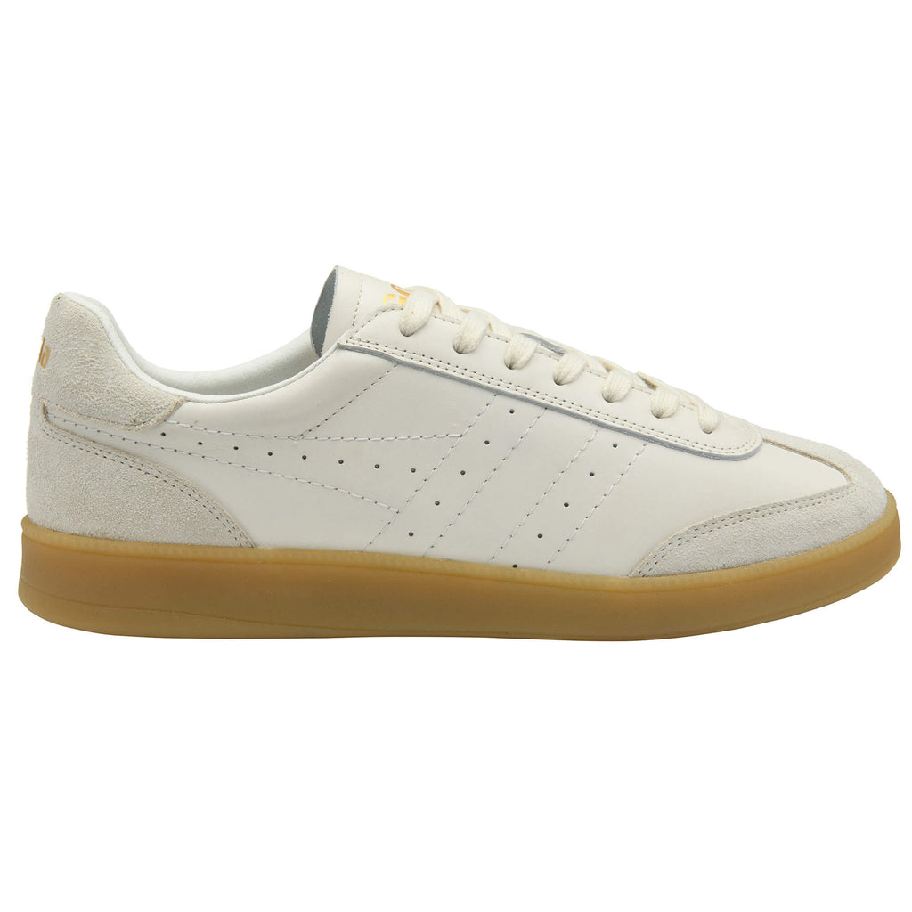 White Adidas trainers with a gum sole