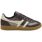 Gola women's trainer in pewter with white stripes and a gum sole