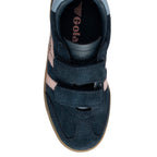 Gola Kids Coaster trainers in navy and pink, top-down view